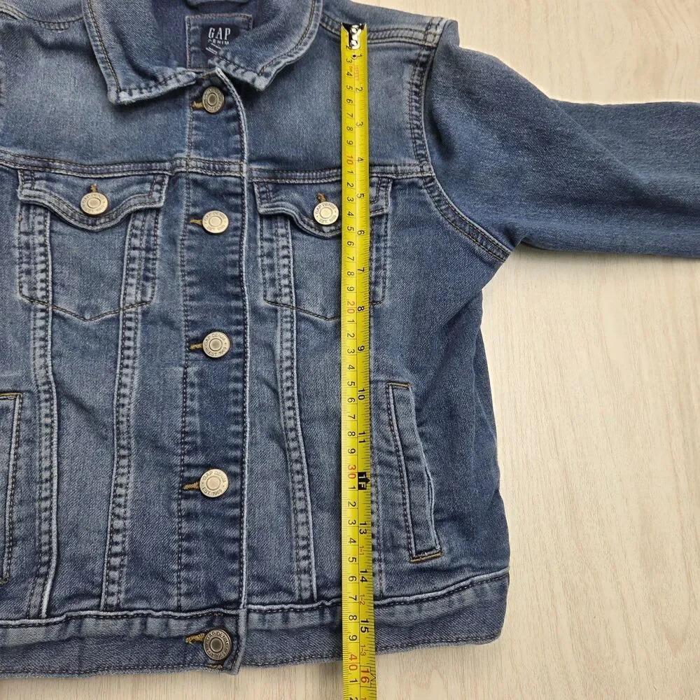 Gap Kids Girls Classic Denim Jacket Large 10 Medium Wash Snap Buttons Pockets